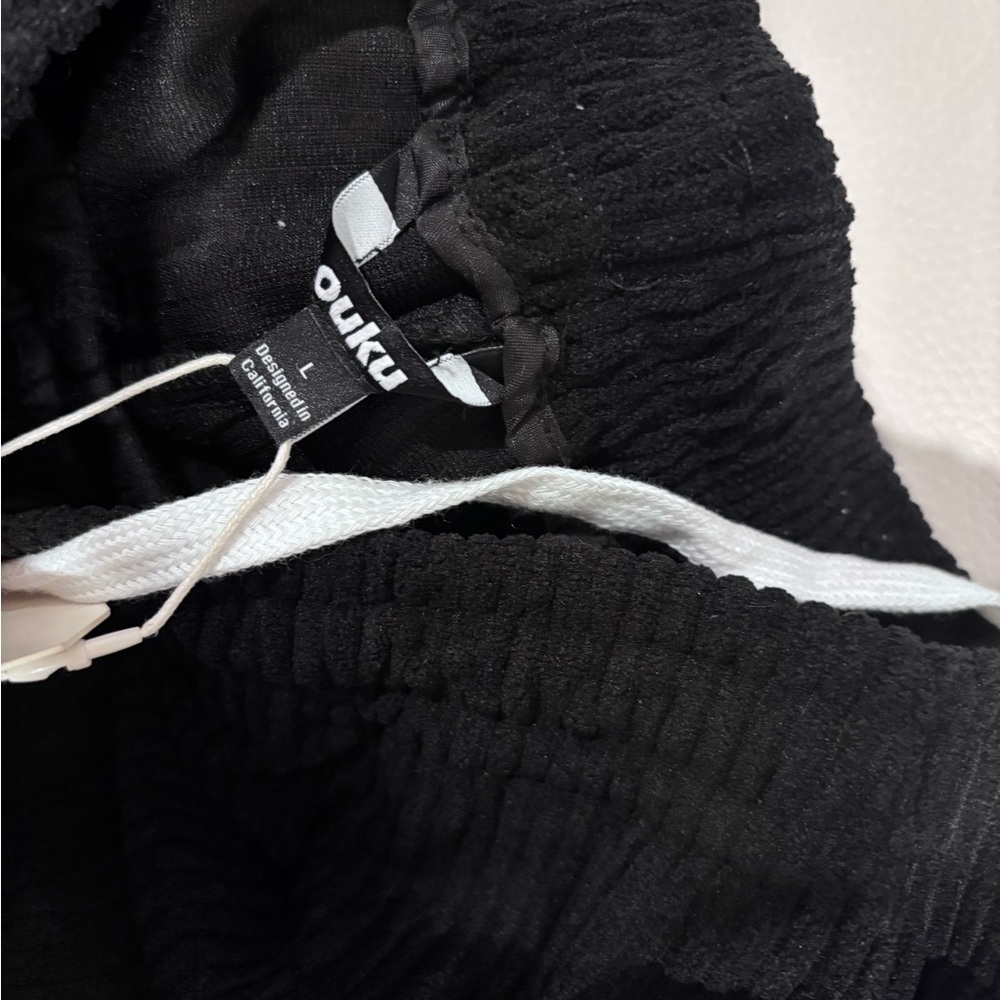 NWT Ouku Men's Black Textured Pleated Drawstring Pants - Size Large